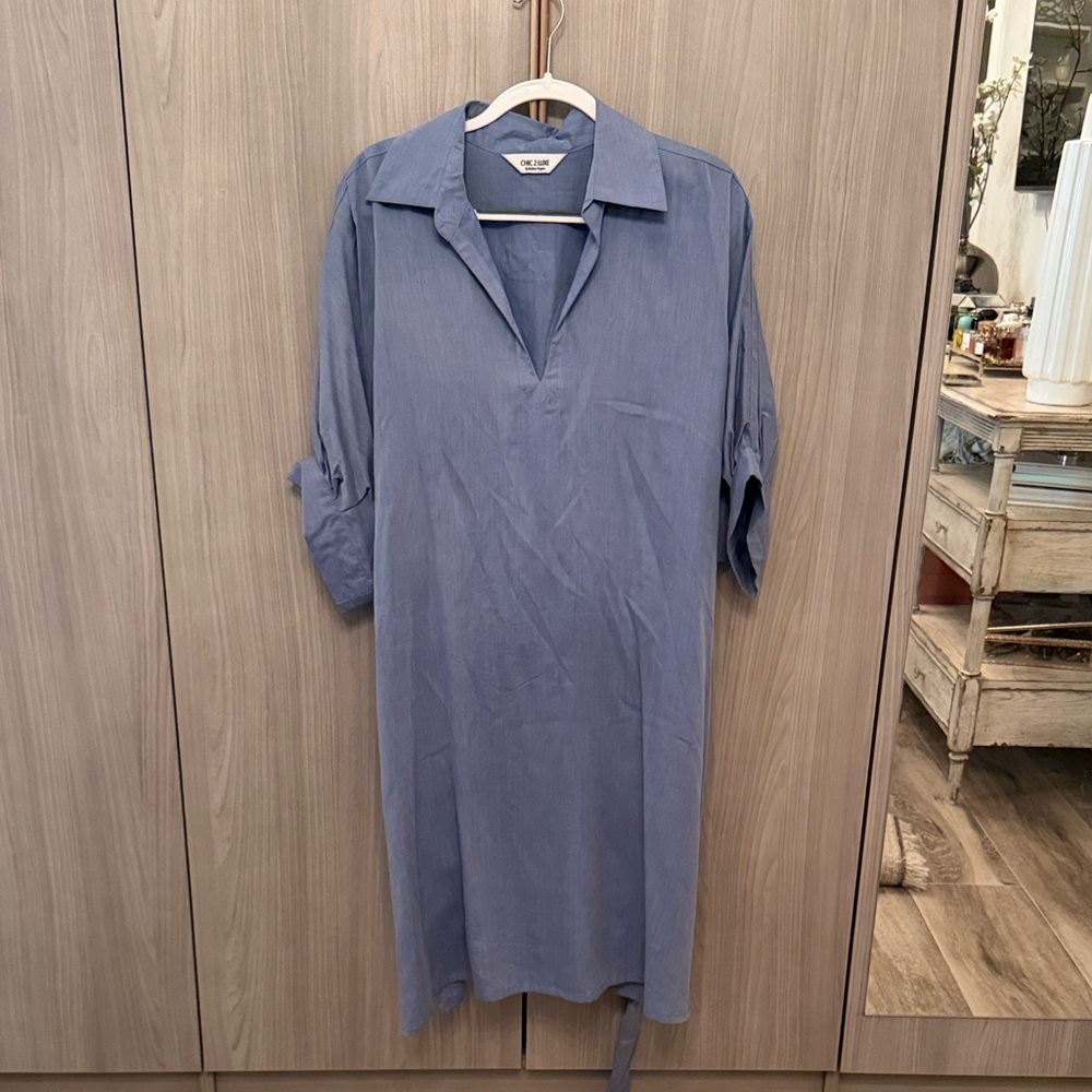 Dusty Blue Collared Shirt Dress